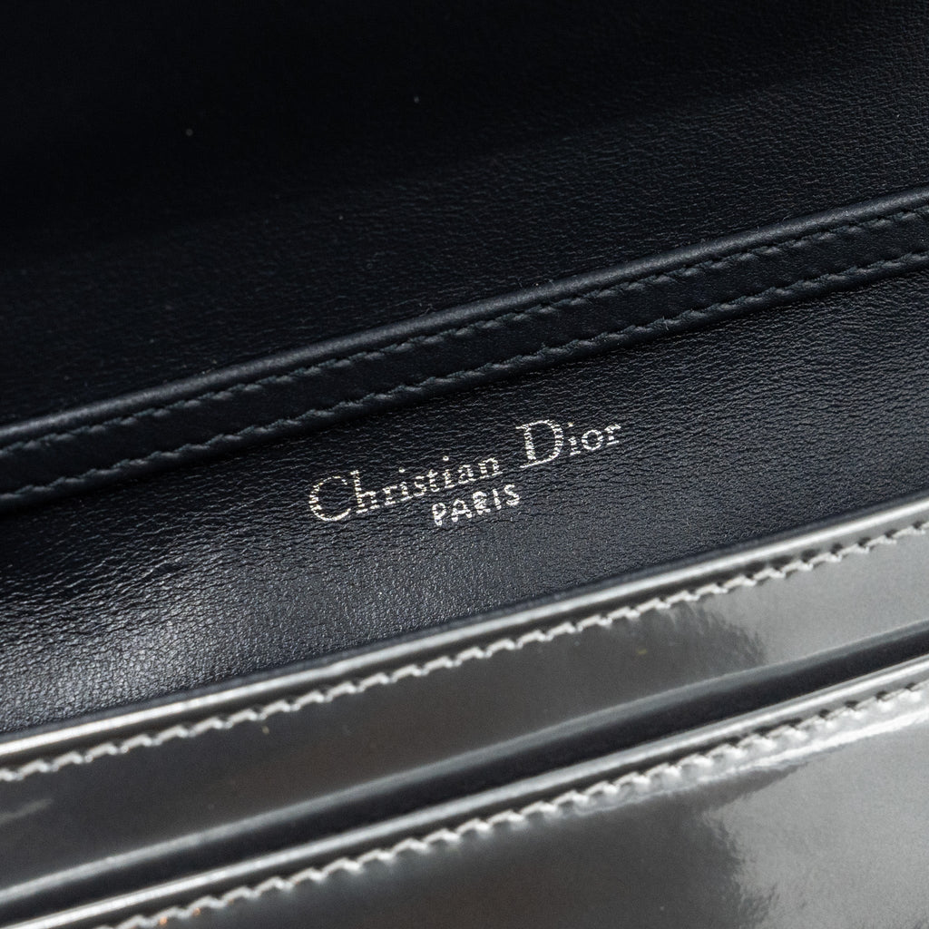 DIOR DIORAMA WALLET ON CHAIN PATENT METALLIC SILVER SHW