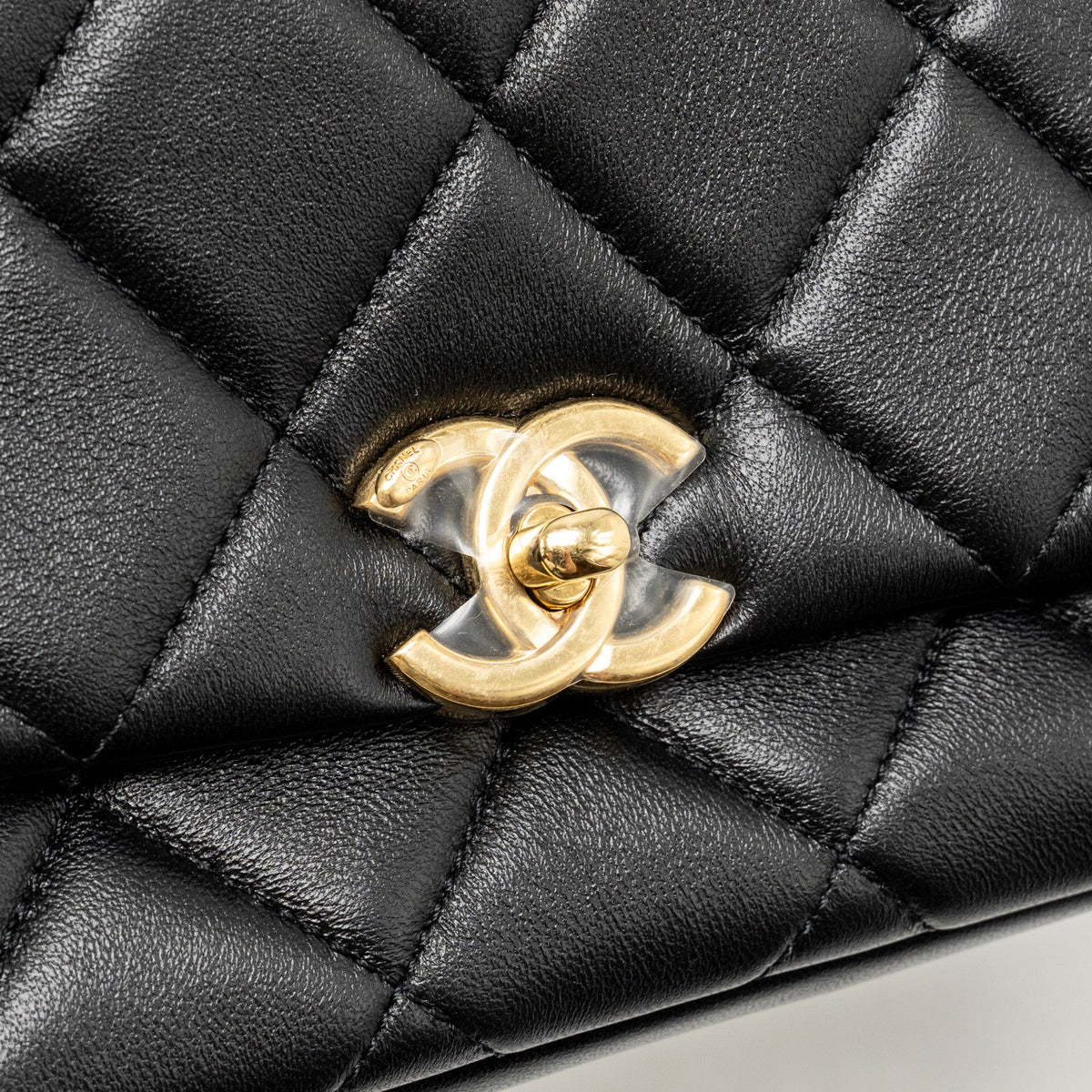 Chanel crystal logo handle chain flap bag lambskin GHW (microchip)