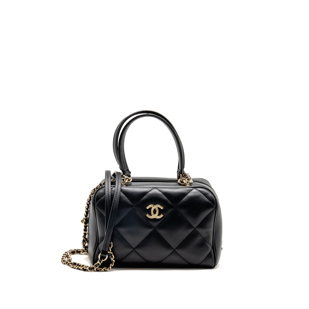 Chanel CC Quilted Bowling Bag Lambskin Black LGHW