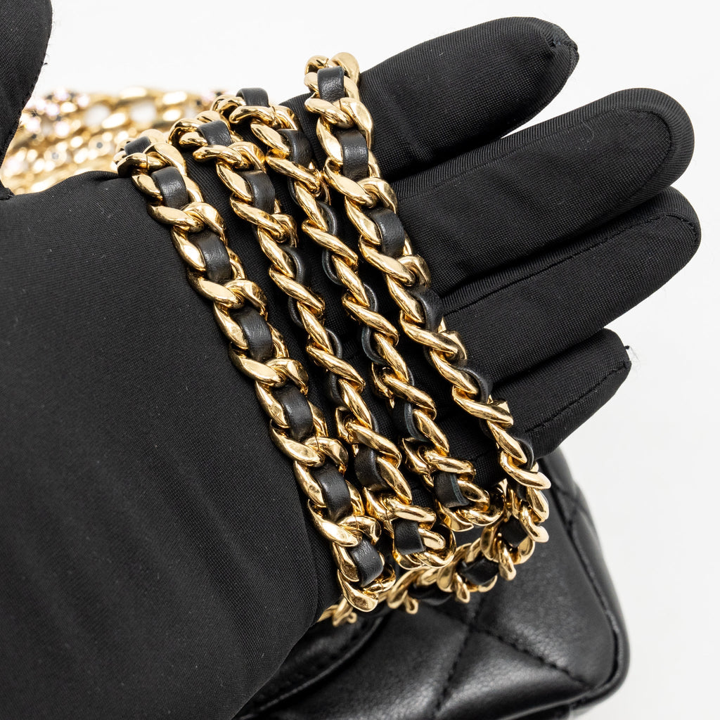 Chanel crystal logo handle chain flap bag lambskin GHW (microchip)