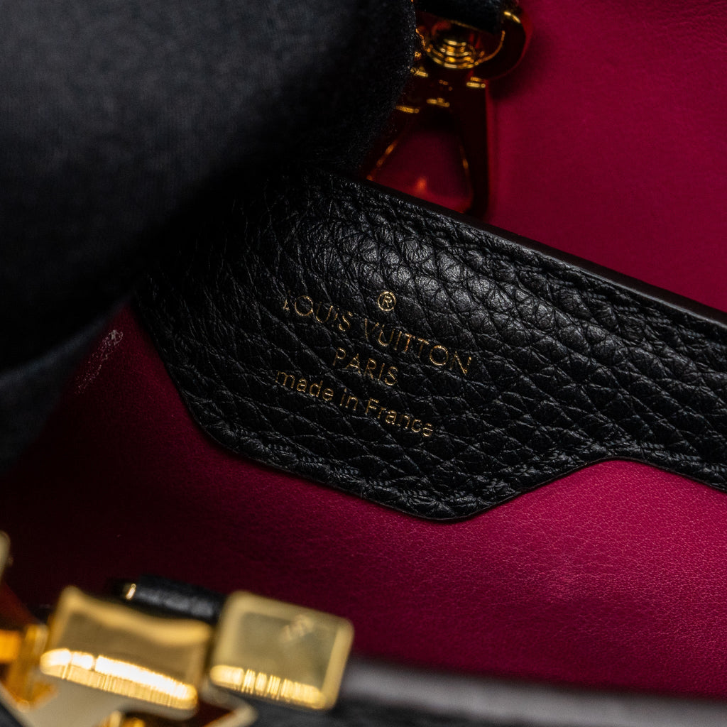 LOUIS VUITTON CAPUCINES BB TAURILLON BLACK / PINK GHW