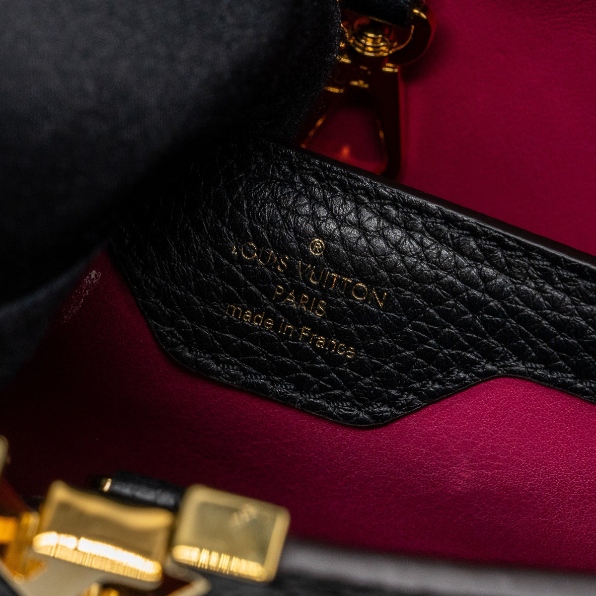 LOUIS VUITTON CAPUCINES BB TAURILLON BLACK / PINK GHW
