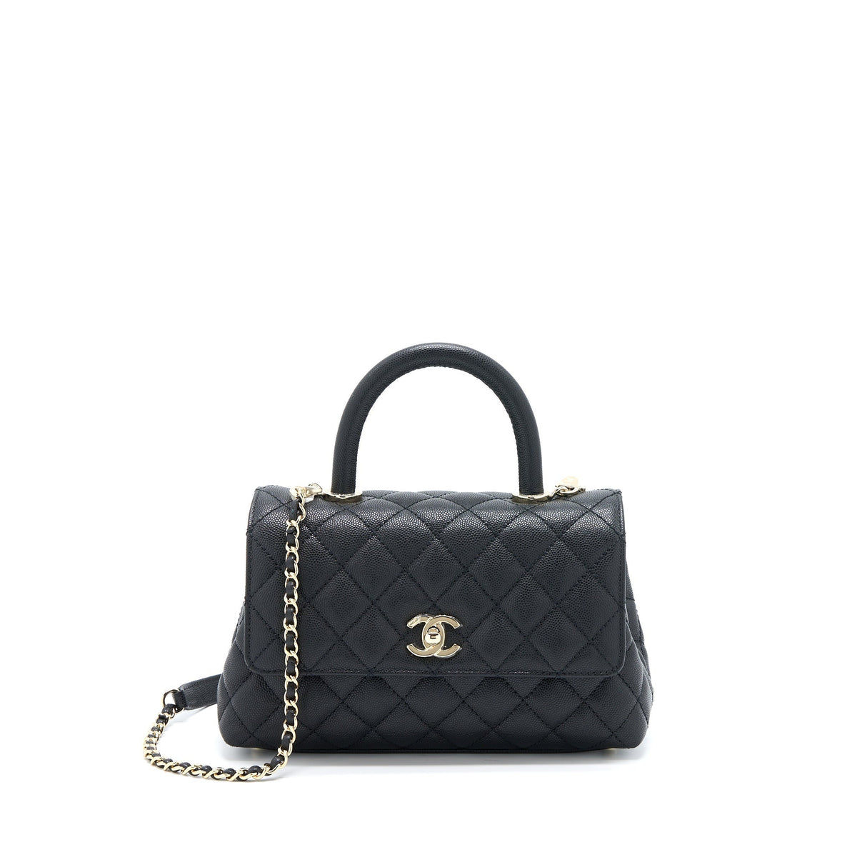 CHANEL COCO HANDLE CAVIAR BLACK LGHW(MICROCHIP)