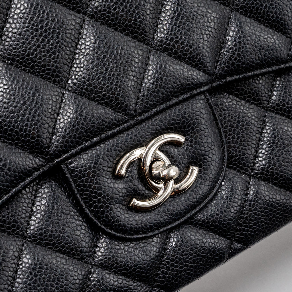 CHANEL JUMBO CLASSIC SINGLE FLAP BAG CAVIAR BLACK SHW
