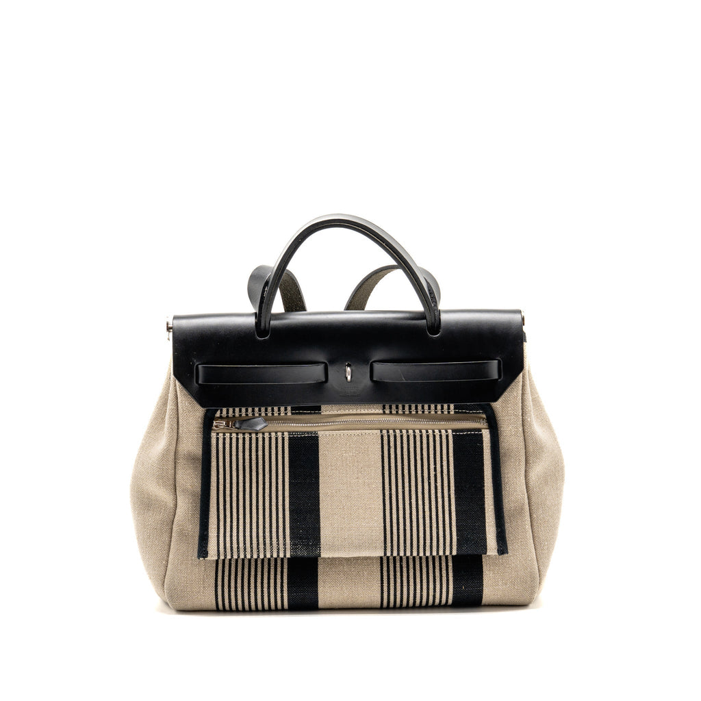 Hermes Herbag 31 Retourne Tote Bag Toile Camp H Vibration Black SHW