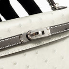Hermes Mini Kelly II Special Order Ostrich Gris Perle / Graphite SHW