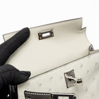 Hermes Mini Kelly II Special Order Ostrich Gris Perle / Graphite SHW