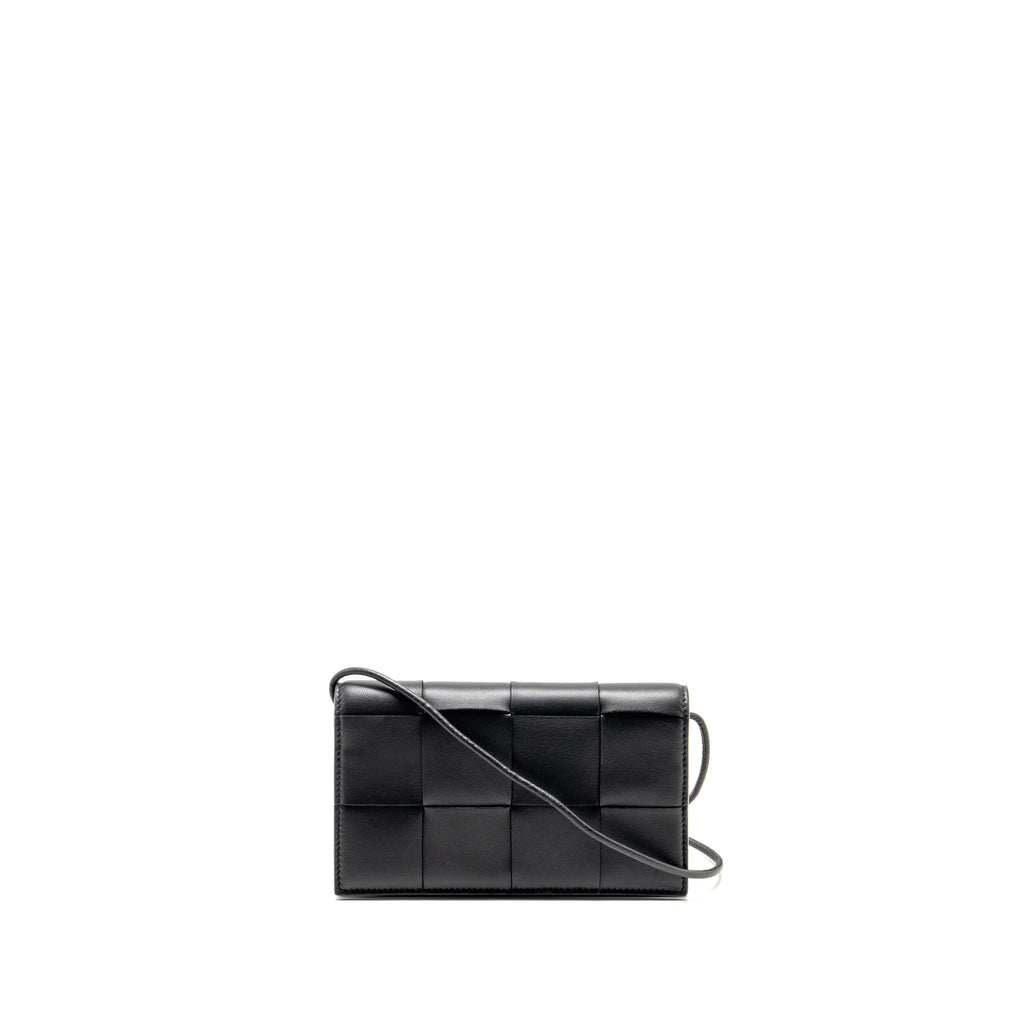 Bottega Veneta Cassette Wallet on Strap Intrecciato Leather Black GHW