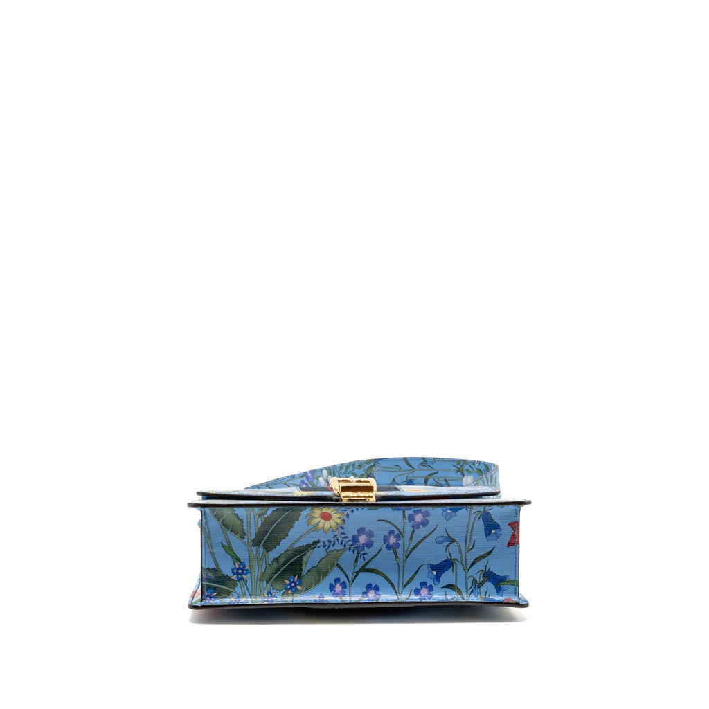 Gucci Sylvie shoulder bag vibrant floral print leather blue/multicoloured GHW