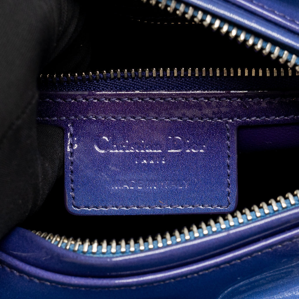 Dior medium lady dior patent leather blue/purple SHW