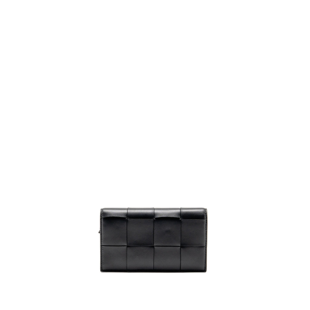 Bottega Veneta Cassette Wallet on Strap Intrecciato Leather Black GHW