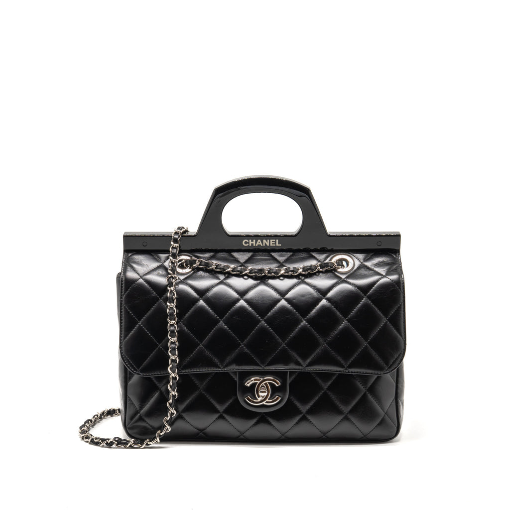 Chanel Quilted Small CC Delivery Flap Bag Glazed Calfskin Black SHW