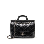 Chanel Quilted Small CC Delivery Flap Bag Glazed Calfskin Black SHW