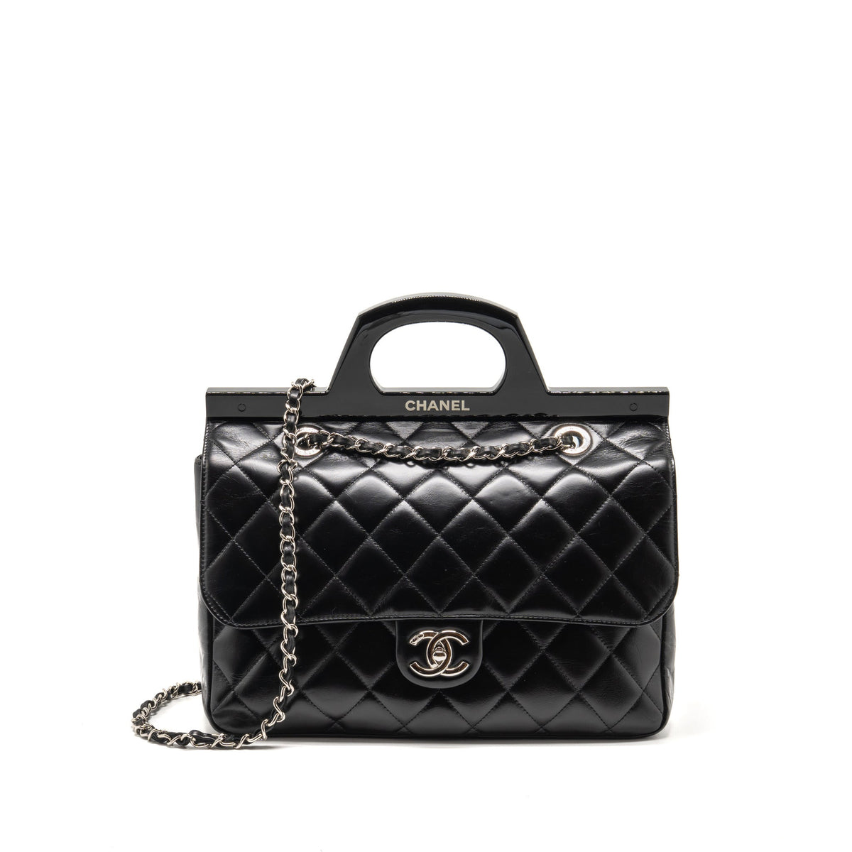 Chanel Quilted Small CC Delivery Flap Bag Glazed Calfskin Black SHW