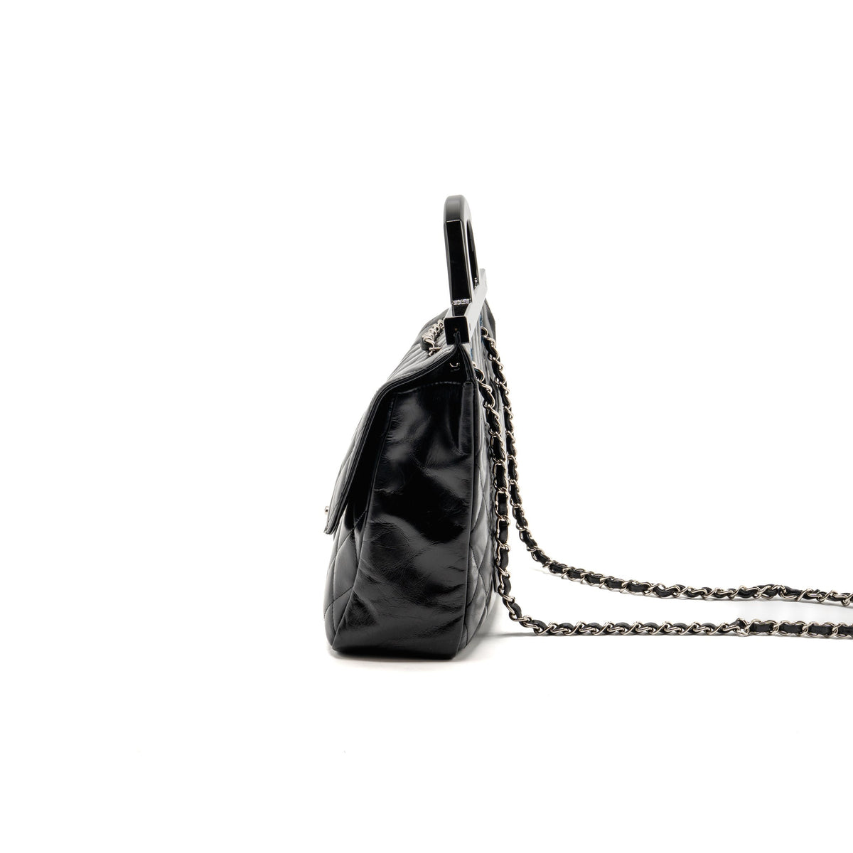 Chanel Quilted Small CC Delivery Flap Bag Glazed Calfskin Black SHW