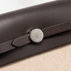 Hermes Herbag Mini Canvas/Hunter Leather Ecru-Beige/Ebene SHW