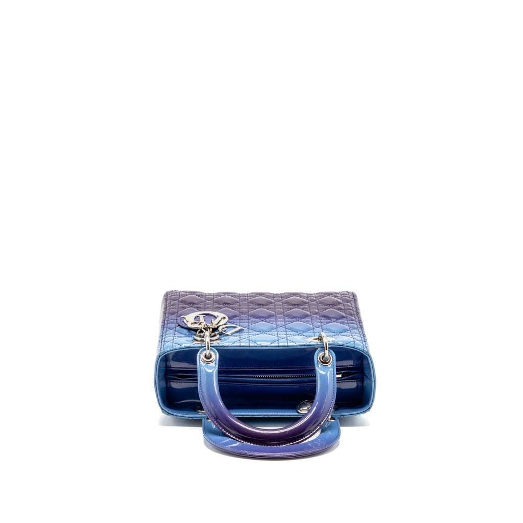 Dior medium lady dior patent leather blue/purple SHW