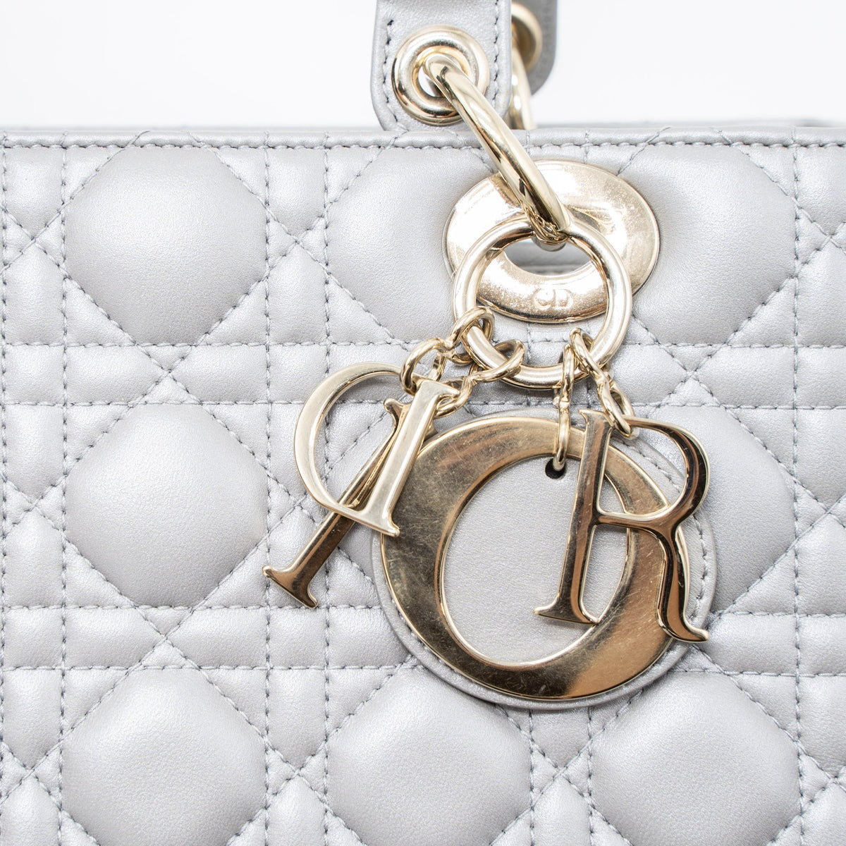 DIOR MEDIUM LADY DIOR LAMBSKIN GREY LGHW