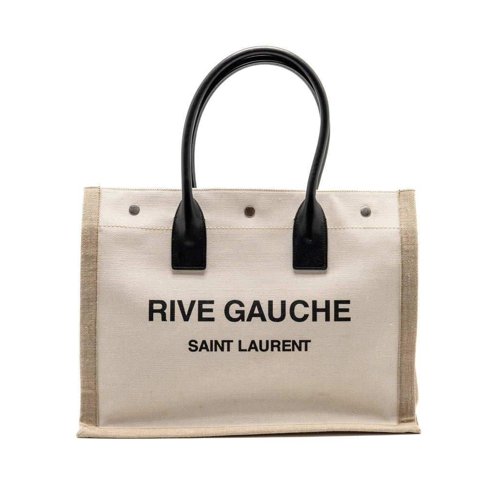 Saint Laurent/YSL Rive Gauche Tote Bag Canvas/ Leather Light Beige/ Black