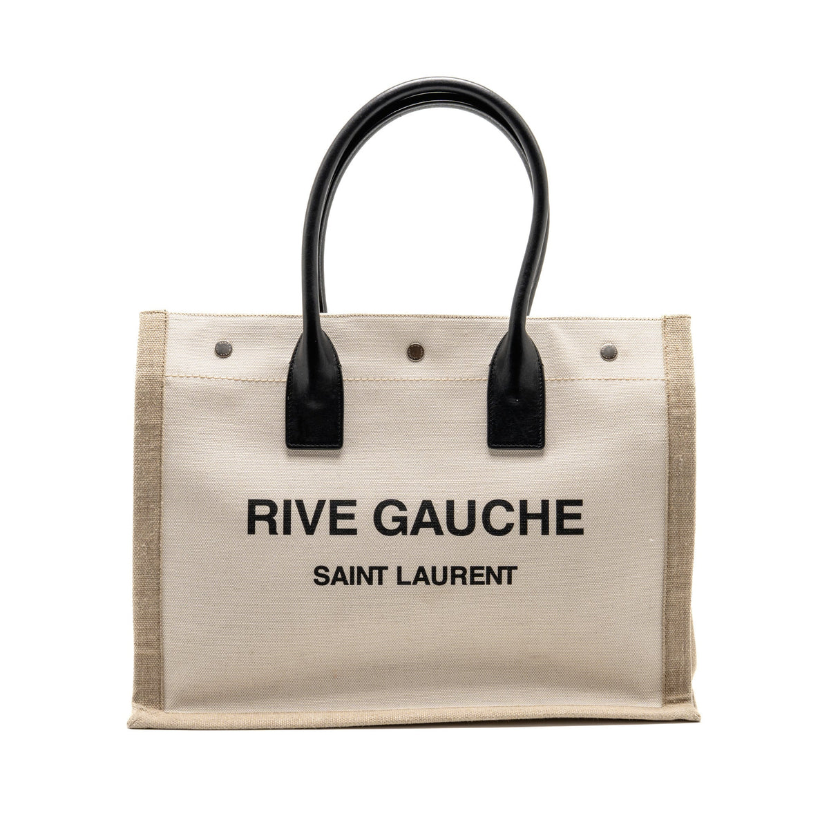 Saint Laurent/YSL Rive Gauche Tote Bag Canvas/ Leather Light Beige/ Black
