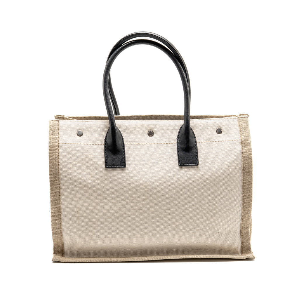 Saint Laurent/YSL Rive Gauche Tote Bag Canvas/ Leather Light Beige/ Black