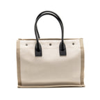 Saint Laurent/YSL Rive Gauche Tote Bag Canvas/ Leather Light Beige/ Black
