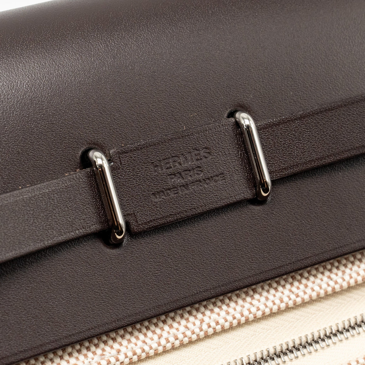 Hermes Herbag Mini Canvas/Hunter Leather Ecru-Beige/Ebene SHW