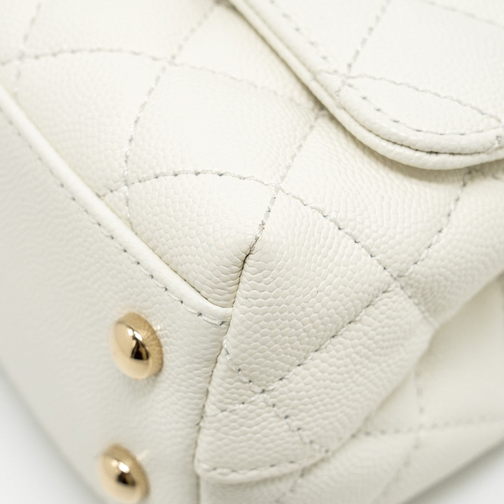 CHANEL MINI COCO HANDLE CAVIAR WHITE LGHW (MICROCHIP)