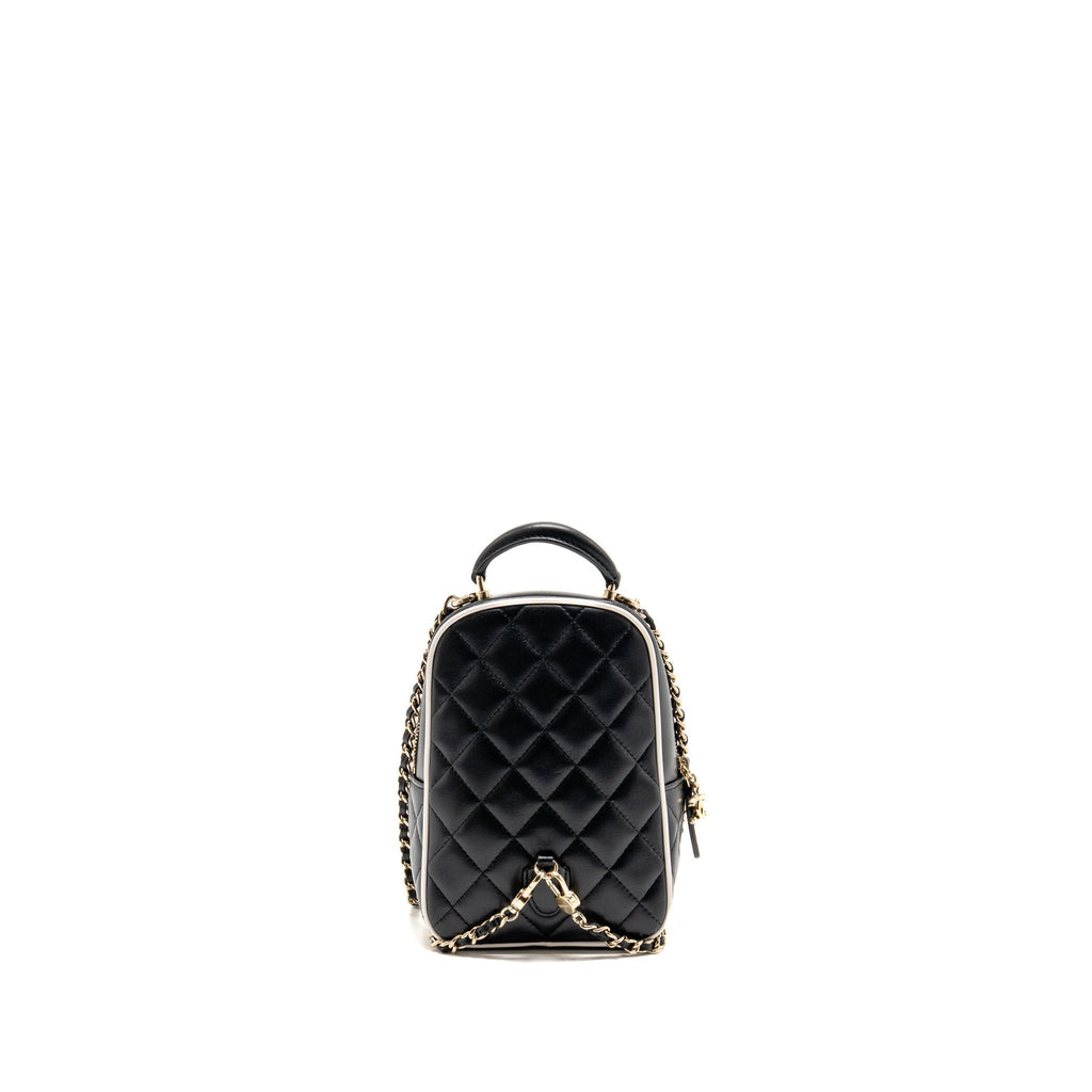 Chanel mini backpack/crossbody bag lambskin black/white LGHW (microchip)