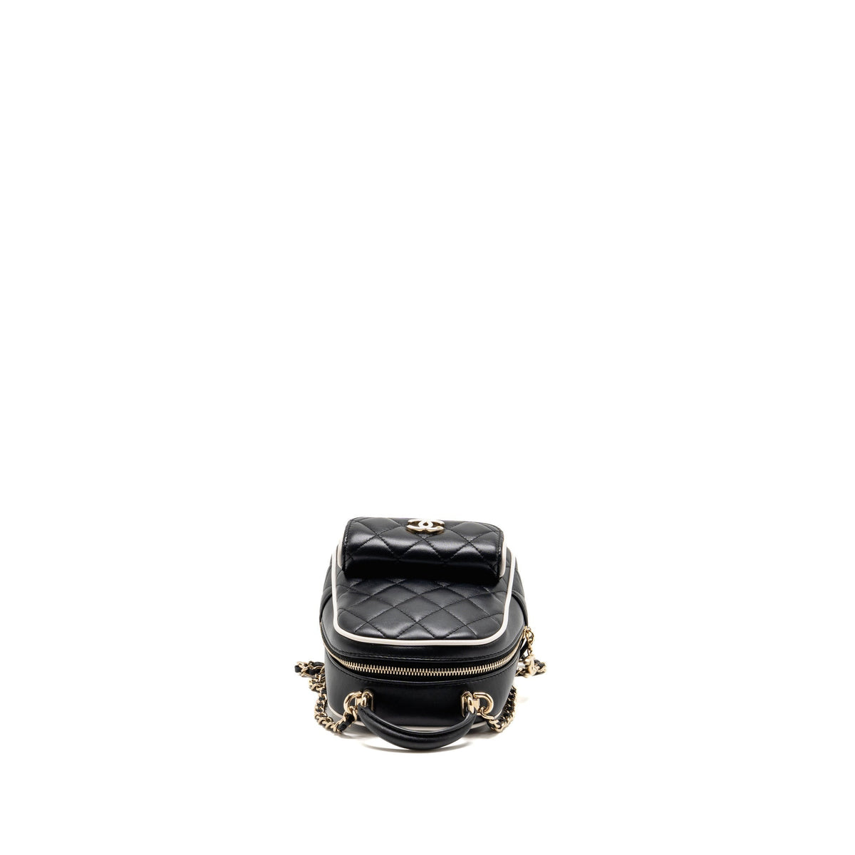 Chanel mini backpack/crossbody bag lambskin black/white LGHW (microchip)