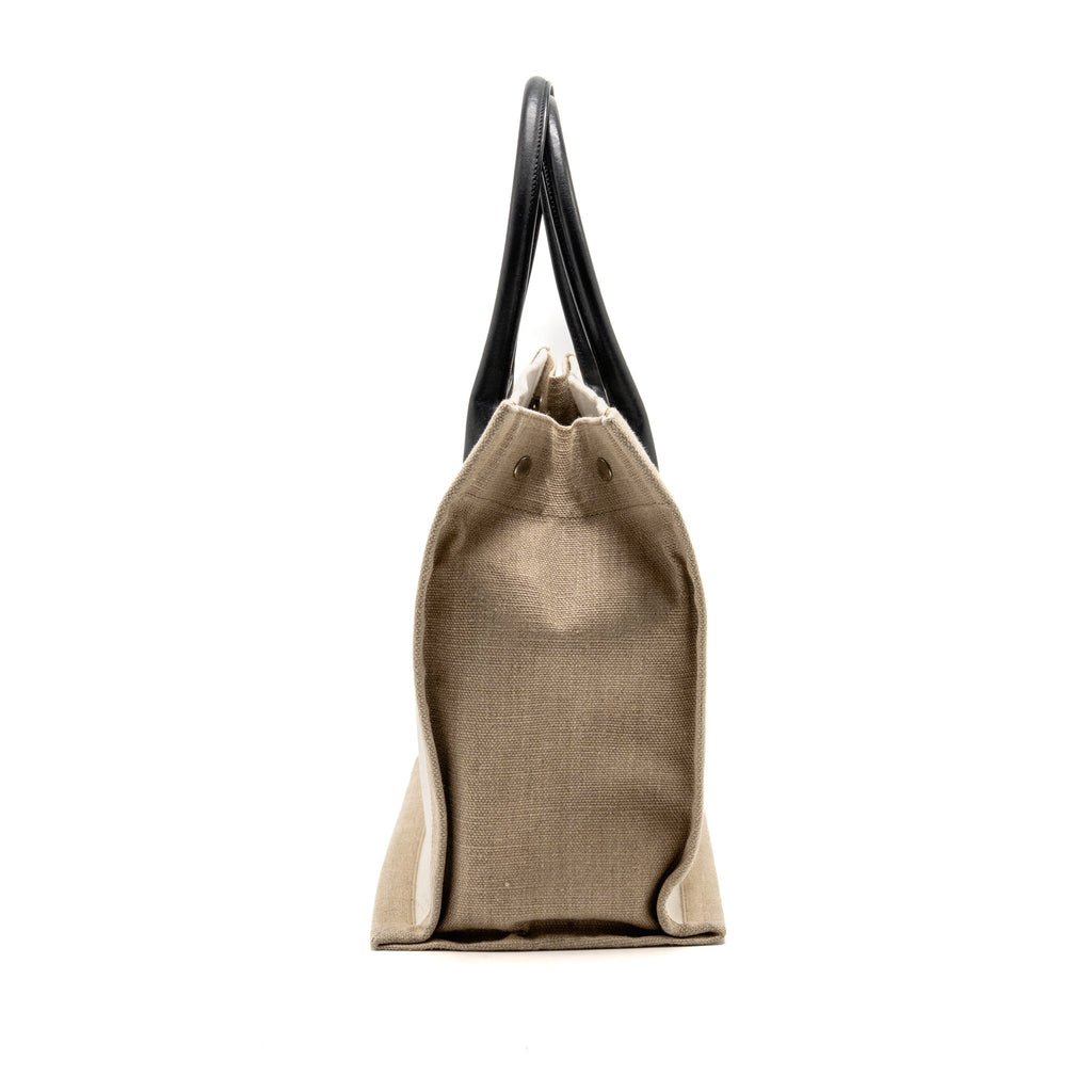 Saint Laurent/YSL Rive Gauche Tote Bag Canvas/ Leather Light Beige/ Black