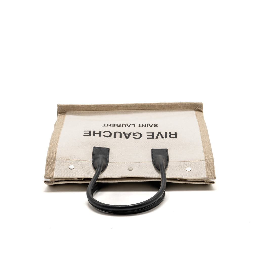 Saint Laurent/YSL Rive Gauche Tote Bag Canvas/ Leather Light Beige/ Black