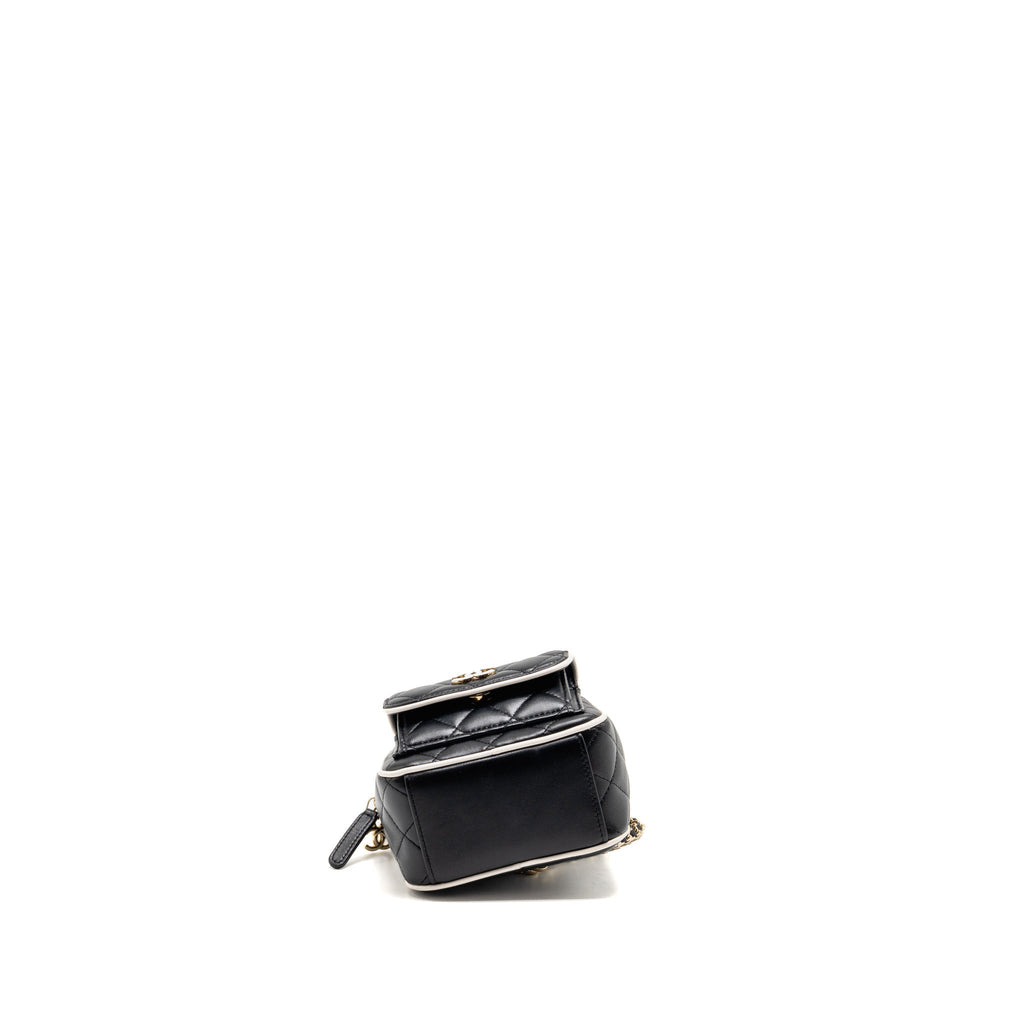Chanel mini backpack/crossbody bag lambskin black/white LGHW (microchip)