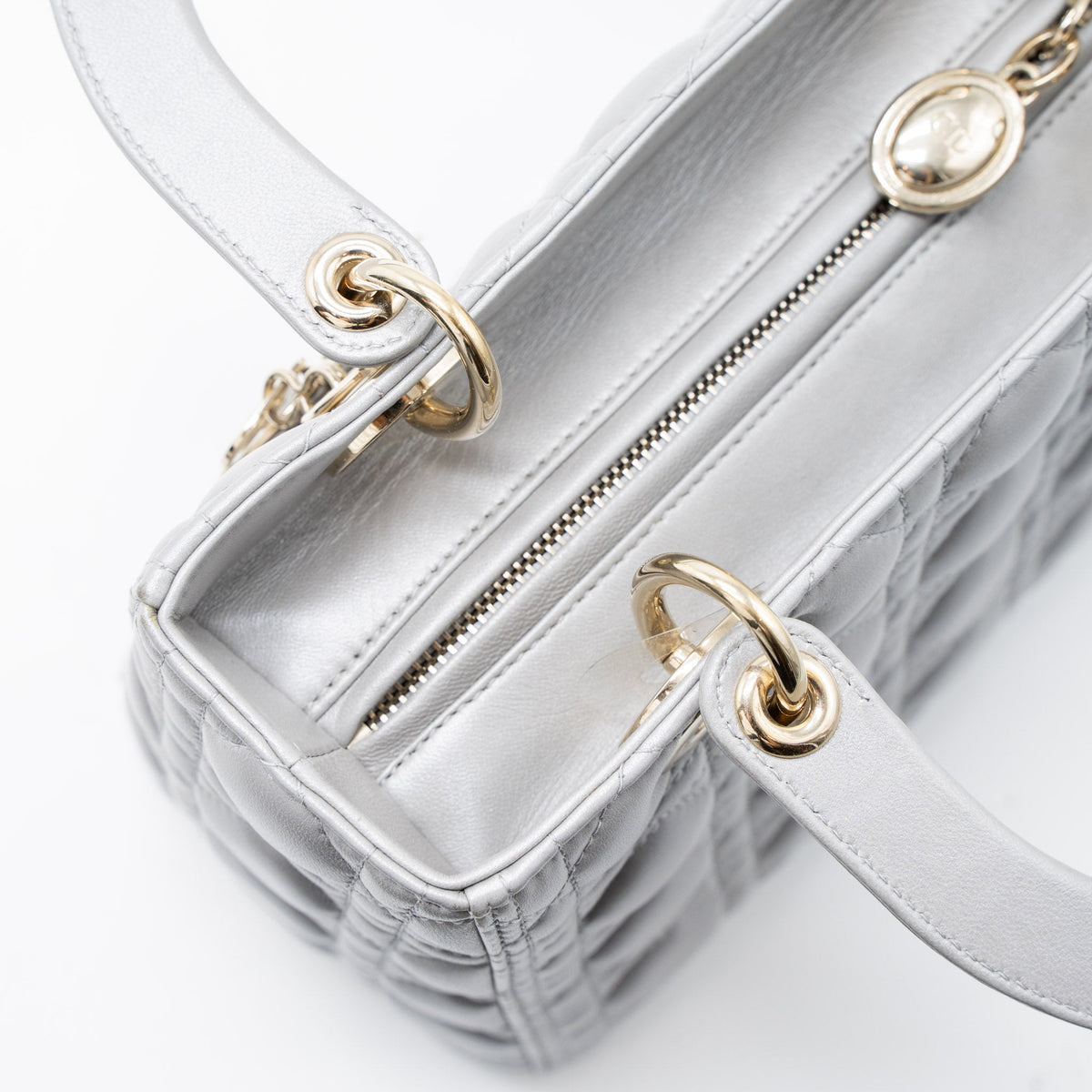 DIOR MEDIUM LADY DIOR LAMBSKIN GREY LGHW