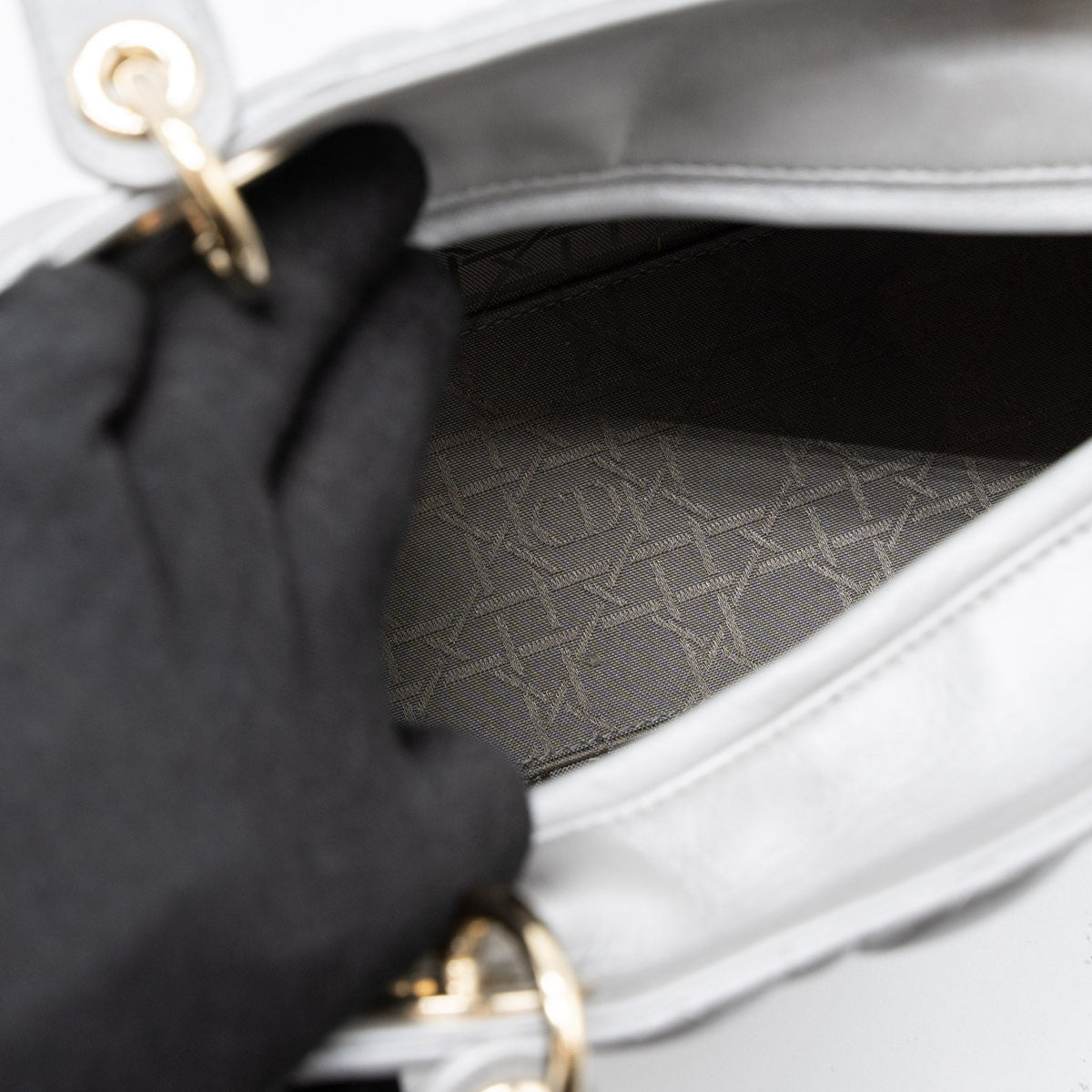 DIOR MEDIUM LADY DIOR LAMBSKIN GREY LGHW