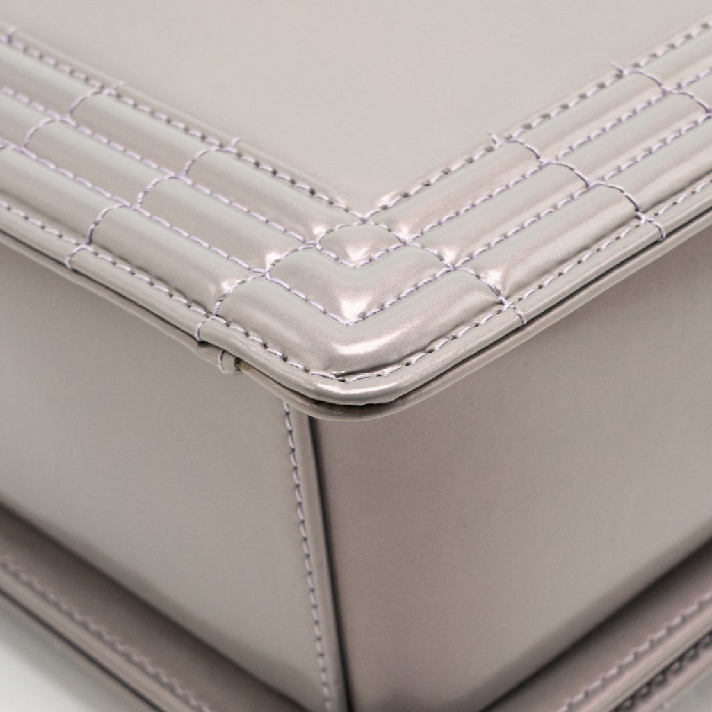 Chanel Reverso Boy Flap Patent Iridescent Grey SHW