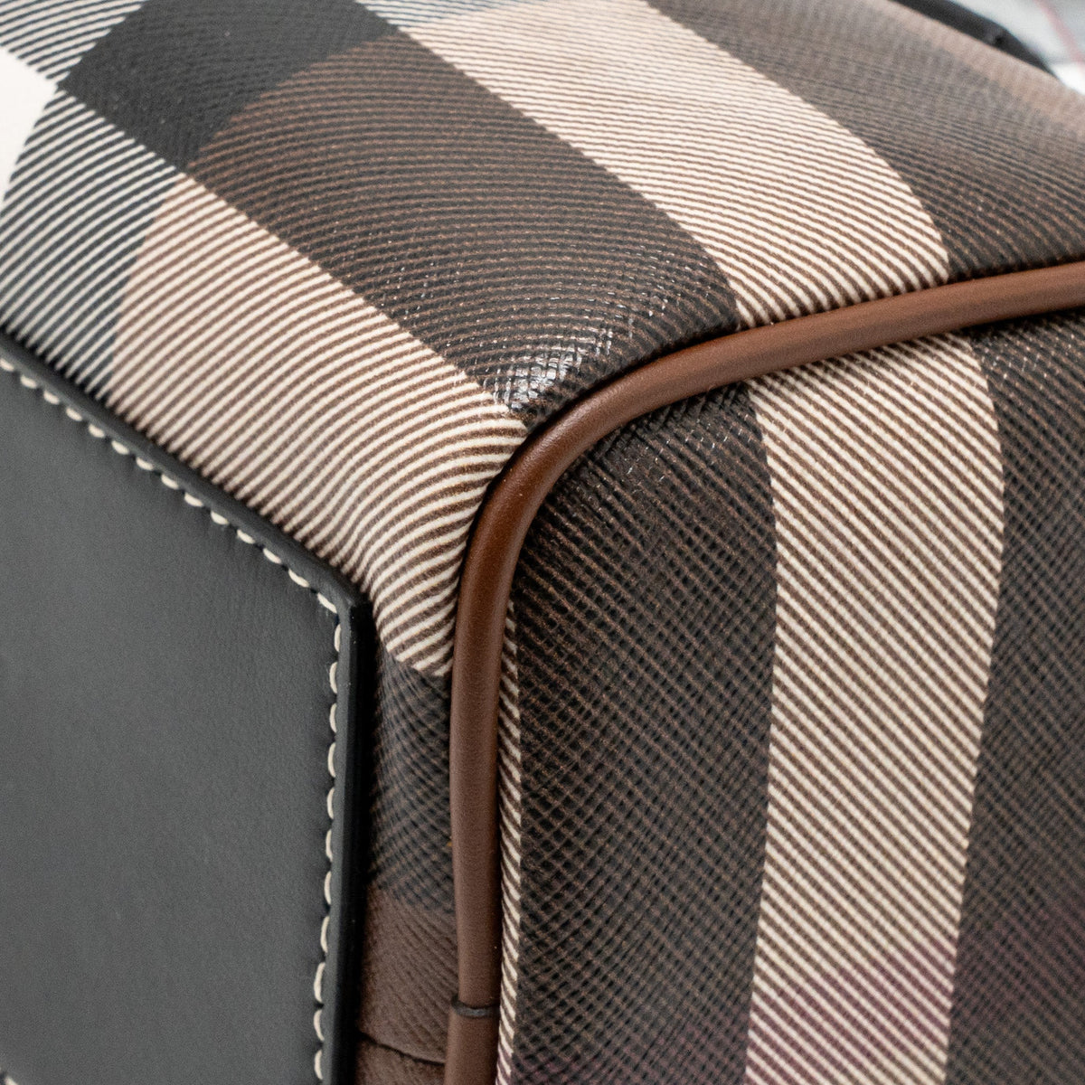 Burberry Mini Check Bowling Bag leather/canvas dark birch brown GHW