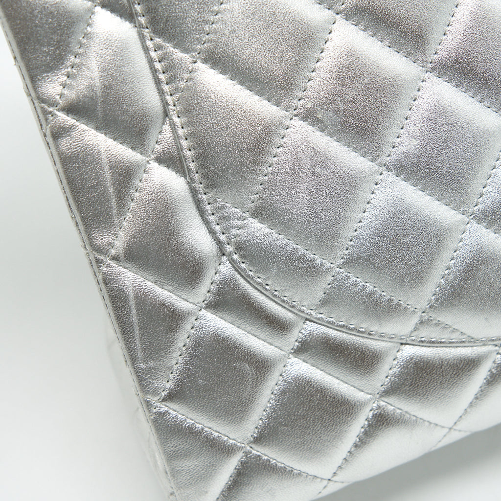 CHANEL MAXI CLASSIC DOUBLE FLAP BAG LAMBSKIN SLIVER SHW