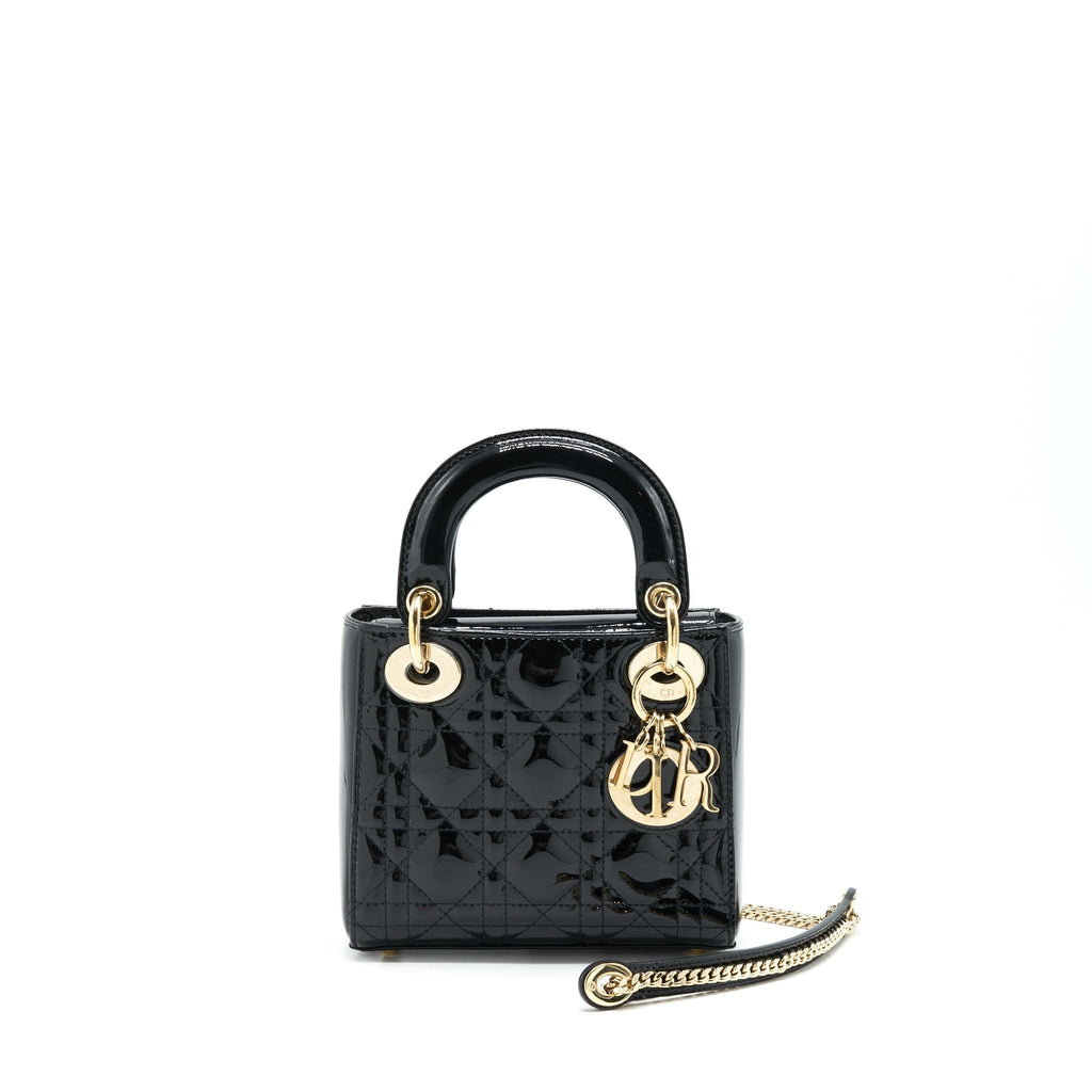 DIOR MINI LADY DIOR PATENT LEATHER BLACK GHW