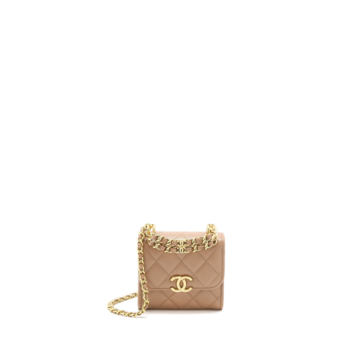CHANEL MINI FLAP BAG CAVIAR BEIGE GHW (MICROCHIP)