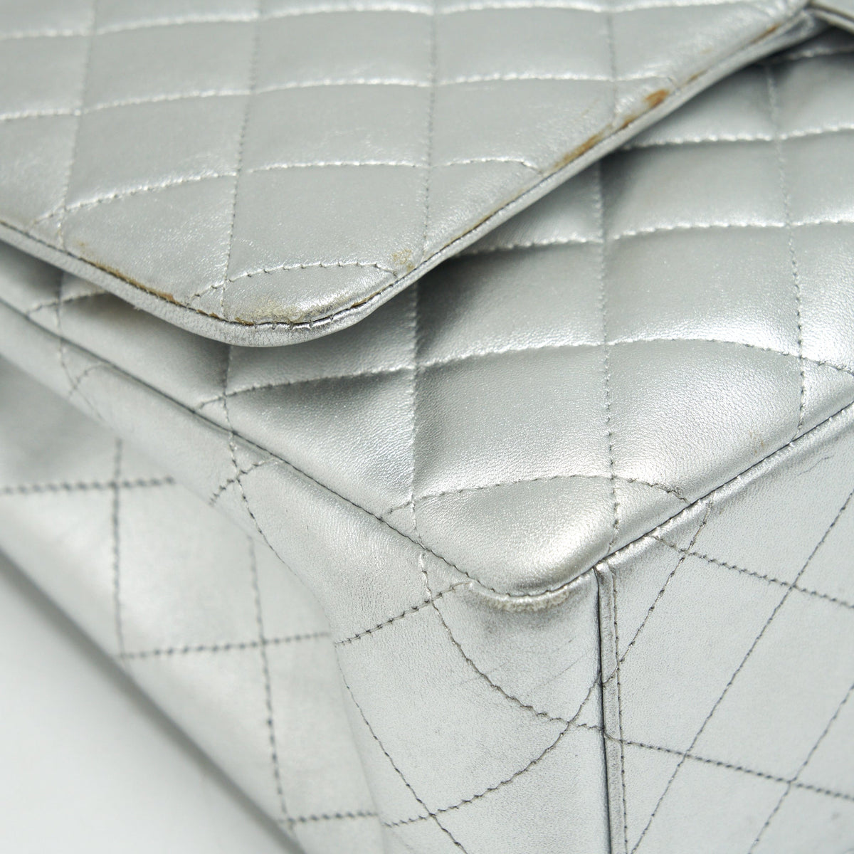 CHANEL MAXI CLASSIC DOUBLE FLAP BAG LAMBSKIN SLIVER SHW