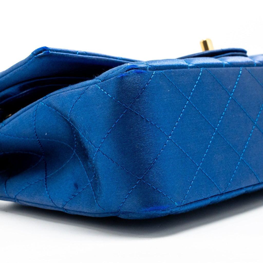 Chanel medium classic double flap bag satin blue GHW