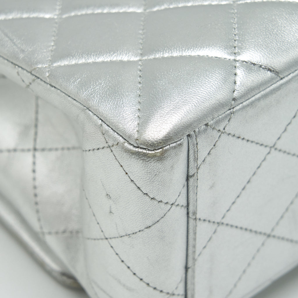 CHANEL MAXI CLASSIC DOUBLE FLAP BAG LAMBSKIN SLIVER SHW