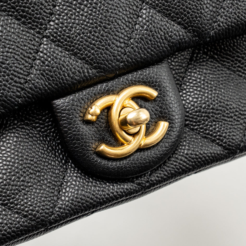 CHANEL COCO LOVE MINI FLAP BAG ADJUSTABLE CHAIN CAVIAR BLACK GHW (MICROCHIP)