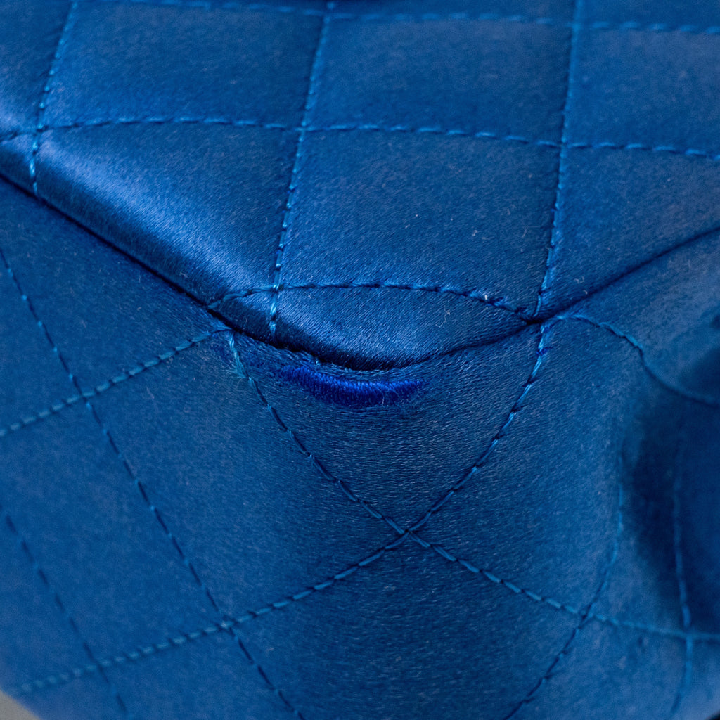 Chanel medium classic double flap bag satin blue GHW