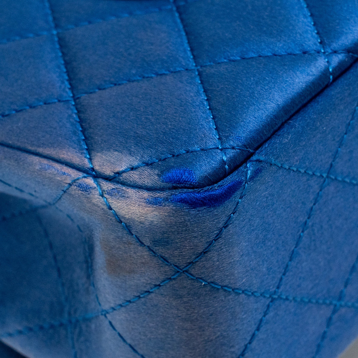 Chanel medium classic double flap bag satin blue GHW