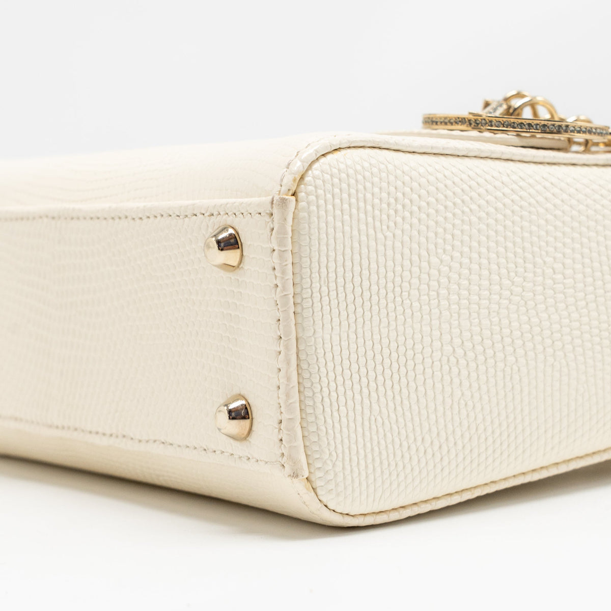 DIOR MINI LADY DIOR LIZARD WITH CRYSTAL WHITE LGHW