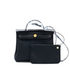 HERMES HERBAG ZIP 31 BAG CANVAS/HUNTER BLACK GHW