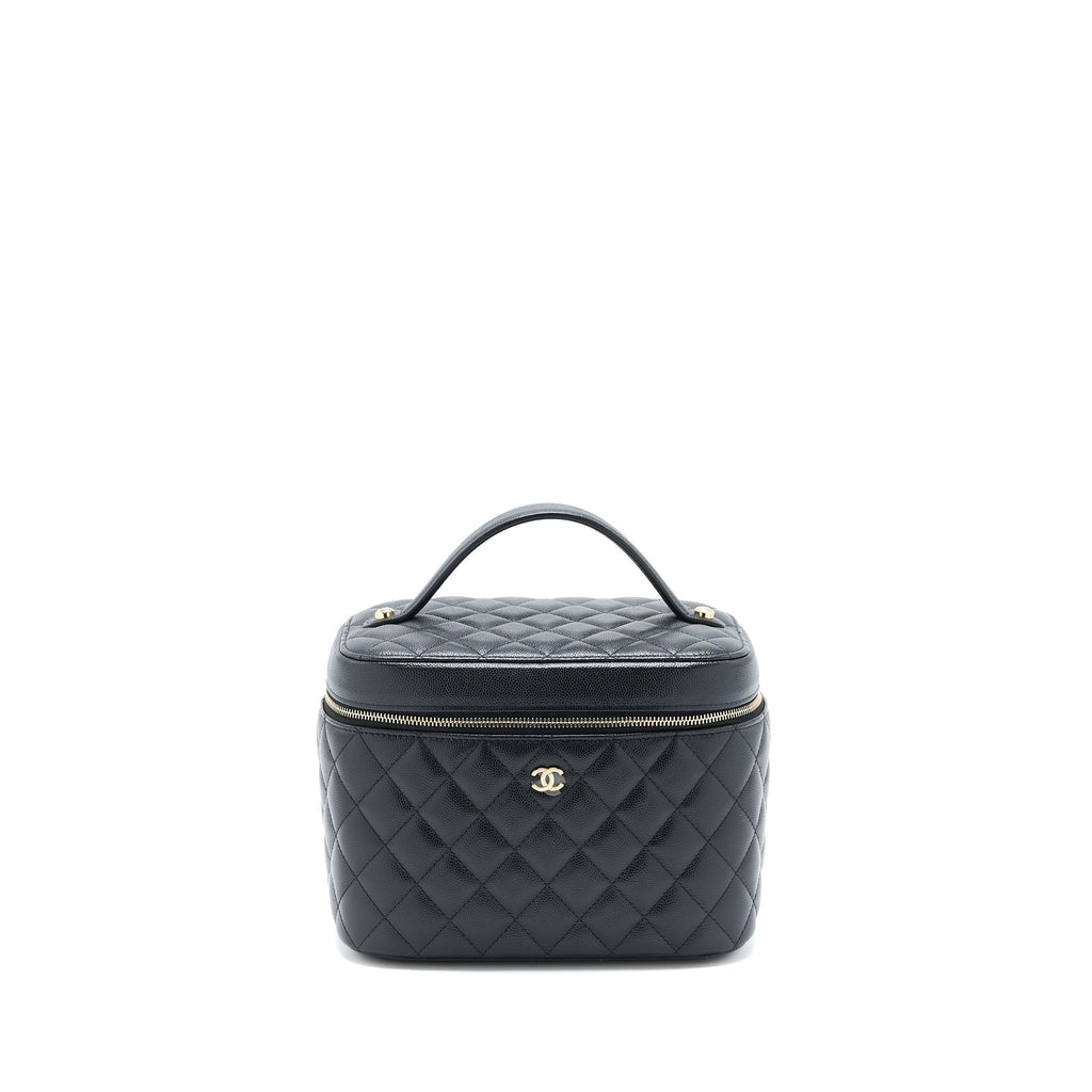 CHANEL TOP HANDLE VANITY CASE CAVIAR BLACK LGHW