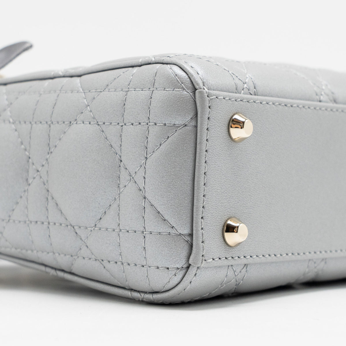 DIOR MINI LADY DIOR LAMBSKIN LIGHT GREY LGHW